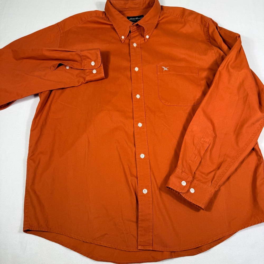Eddie Bauer Button Down Shirt Large Orange Long Sleeve Cotton Twill Outdoors